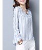 Women Long Sleeve Stripe Irregular Hem Spring T-shirts