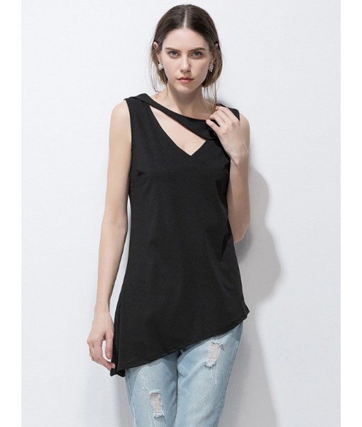 Sexy Women V-neck Irregular Hem Pure ...