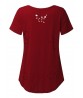 Sexy Women Ripped Holes Deep V-neck Pure Color Short Sleeve T-shirts