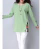 Vintage Women Long Sleeve Patchwork Side Split T-shirts