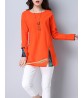 Vintage Women Long Sleeve Patchwork Side Split T-shirts