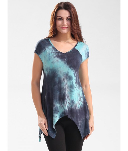 Casual Women Tie-Dye Irregular Hem Short ...