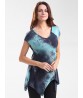 Casual Women Tie-Dye Irregular Hem Short Sleeve V-Neck T-shirts