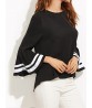 Casual Women Black O-neck Horn Sleeve T-shirts