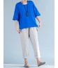 Vintage Women Half Sleeve Solid Color Loose Pocket T-shirts