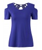 Women Sexy Back Lace Hollow Out Pure Color Short Sleeve T-shirts