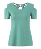 Women Sexy Back Lace Hollow Out Pure Color Short Sleeve T-shirts