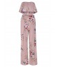 Sexy Women Floral Printed Strapless Crop Top Side Slit Wide Leg Pants Set