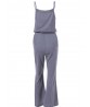 Gray Sexy Spaghetti Strap High Waist Drawstring Women Wide Leg Jumpsuits