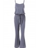 Gray Sexy Spaghetti Strap High Waist Drawstring Women Wide Leg Jumpsuits