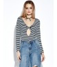 Sexy Stripe Hollow V-neck Long Sleeve Bodycon Jumpsuit For Women