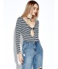 Sexy Stripe Hollow V-neck Long Sleeve Bodycon Jumpsuit For Women