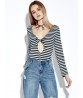 Sexy Stripe Hollow V-neck Long Sleeve Bodycon Jumpsuit For Women