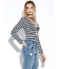 Sexy Stripe Hollow V-neck Long Sleeve Bodycon Jumpsuit For Women