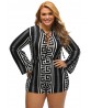 Sexy Women Geometric Printing Lacing V-Neck Long Sleeve Jumpsuit