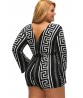 Sexy Women Geometric Printing Lacing V-Neck Long Sleeve Jumpsuit