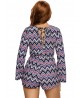 Sexy Women Geometric Printing Lacing V-Neck Long Sleeve Jumpsuit