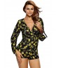 Sexy Women Geometric Printing Lacing V-Neck Long Sleeve Jumpsuit