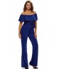 Ruffles Women Sexy Off Shoulder High Waist Wide Leg Jumpsuits With Belt