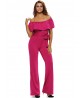 Ruffles Women Sexy Off Shoulder High Waist Wide Leg Jumpsuits With Belt