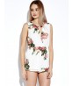 Women Summer Sexy Hollow Floral Printed Sleeveless Chiffon Jumpsuit