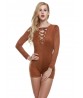 Sexy Lace Up Long Sleeve Deep V-Neck Bodycorn Women Jumpsuit