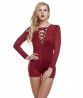 Sexy Lace Up Long Sleeve Deep V-Neck Bodycorn Women Jumpsuit