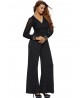 Sexy Work Mesh Long Sleeve V-Neck Women Bell-Bottom Wide Leg Jumpsuit