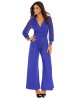 Sexy Work Mesh Long Sleeve V-Neck Women Bell-Bottom Wide Leg Jumpsuit