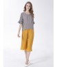 Casual Women Stripe Lotus Leaf Sleeve T-shirt Pleated Trousers Two-piece Suit