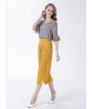 Casual Women Stripe Lotus Leaf Sleeve T-shirt Pleated Trousers Two-piece Suit