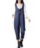 Vintage Women Loose Solid Pankou Cotton Long Jumpsuits