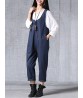 Vintage Women Loose Solid Pankou Cotton Long Jumpsuits