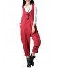 Vintage Women Loose Solid Pankou Cotton Long Jumpsuits