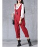 Vintage Women Loose Solid Pankou Cotton Long Jumpsuits