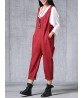 Vintage Women Loose Solid Pankou Cotton Long Jumpsuits