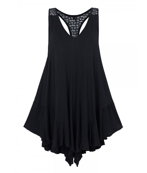 Ruffles Sexy Black Crochet V Neck ...