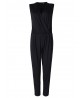 Elegant Women V-neck Sleeveless Pleated Slim Pure Color Jumpsuit