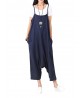 Loose Women Strap Button Two Ways Cotton Linen Dress Jumpsuit