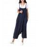 Loose Women Strap Button Two Ways Cotton Linen Dress Jumpsuit