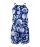 Sexy Women Halter Floral Printing Backless Drawstring Romper Jumpsuit