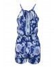 Sexy Women Halter Floral Printing Backless Drawstring Romper Jumpsuit