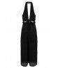 Sexy Elegant Halter Deep V Backless Women Loose Jumpsuit