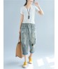 Casual Women Elastic Waist Embroidered Pocket Denim Jeans