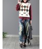 Vintage Women Elastic Waist Floral Embroidery Rips Harem Jeans