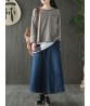 Women Pleated Wide Leg Denim Culottes Pocket High Waist Casual Jeans