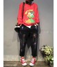 Vintage Cartoon Embroidered Rips Harem Jeans For Women