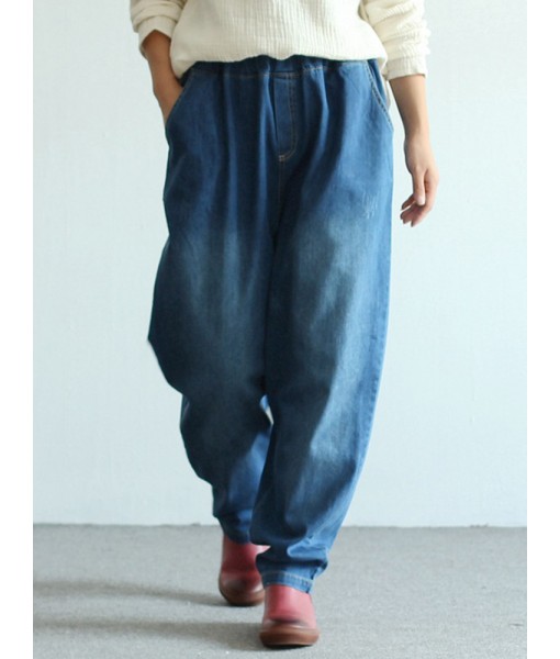 Women Elastic Waist Wide Leg Harem ...