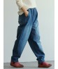 Women Elastic Waist Wide Leg Harem Pants Pocket Denim Jeans