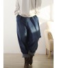 Women Elastic Waist Wide Leg Harem Pants Pocket Denim Jeans